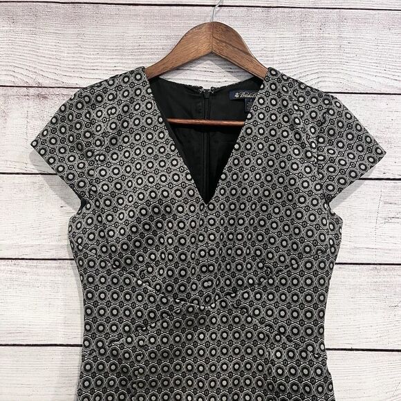 Brooks Brothers Sheath Dress Black Silver Geometric Star Jacguard Size 2 Office - Picture 4 of 11